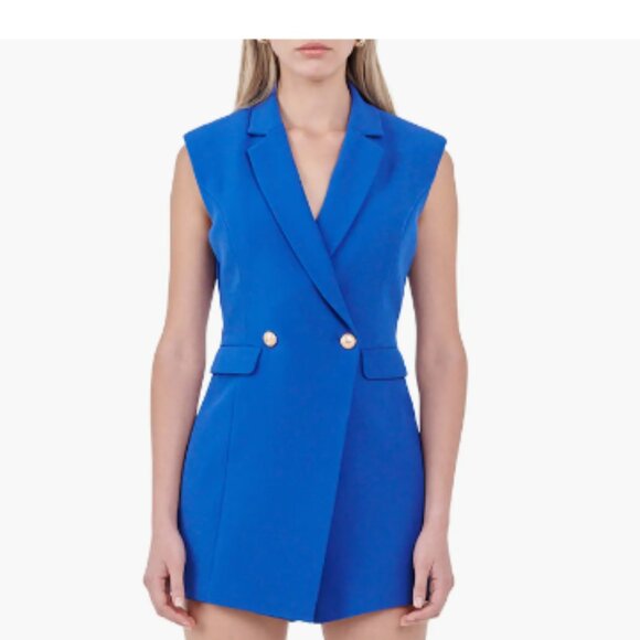 Endless Rose Pants - Endless Rose Cobalt Blue Sleeveless Blazer Romper Size L NWT